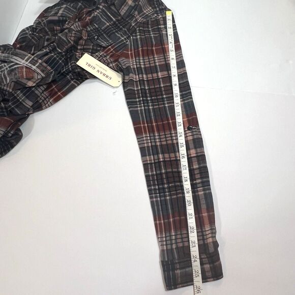 Urban Girl Plaid Shirt XL Brown Burgundy Button Up Y2K Fall Layering Grunge - Picture 6 of 10
